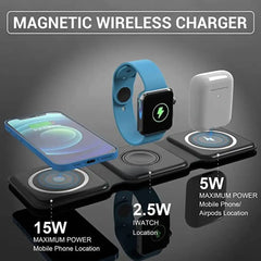 3-in-1 Foldable Magnetic Wireless Charger 15W Charging Station for iPhone Apple Watch and AirPods