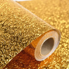 Golden Foil Kitchen Wallpaper Sticker (60*200 cm) | Peel & Stick Aluminum Foil Wallpaper | Self-Adhesive, Oil-Proof, and Waterproof for Kitchen Decor
