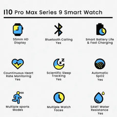 i10 Pro Max Smart Watch Series 9 | Bluetooth Calling, 2.19" HD Display, Fitness & Health Tracker