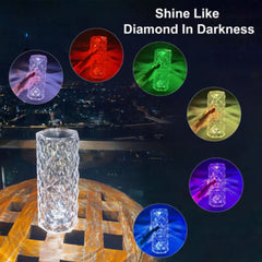 16 Colors Diamond Rose Crystal Touch Lamp | USB Rechargeable Bedside Lamp with Remote