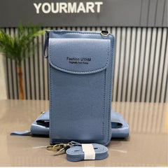 Portable Soft Leather Crossbody Bag for Women | Stylish Mobile Purse & Wallet | Light Blue