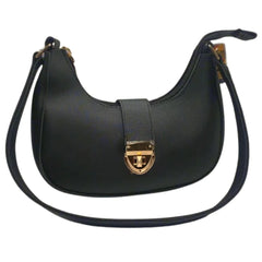 Crescent Leather Luxury Shoulder Bag for Women | Black